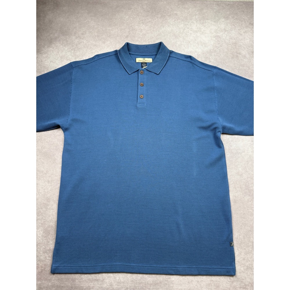NWT Tommy Bahama Men L Blue Silk Cotton Rat-A-Tat-Tan Shortcut Polo Shirt Causal